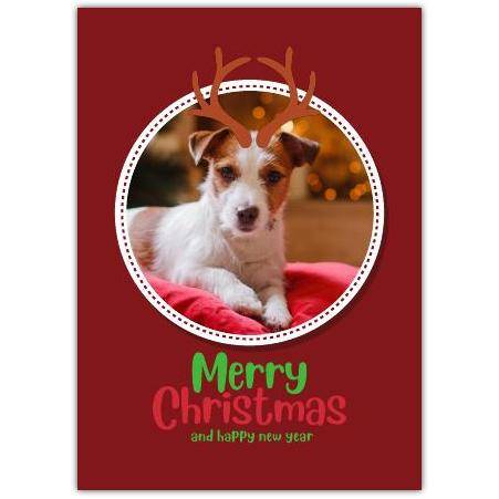 Merry Xmas Antler Photo Upload Greeting Card
