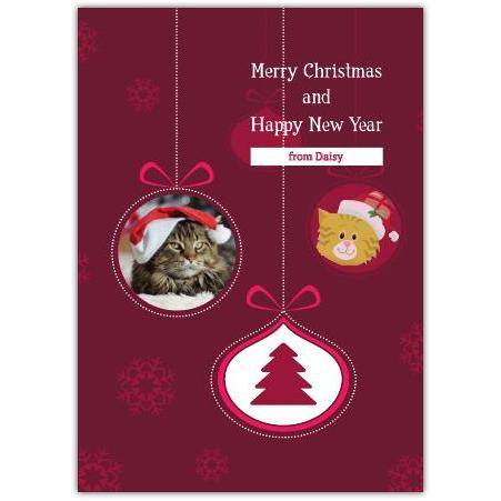 Merry Christmas Kitty Photo Bauble Greeting Card