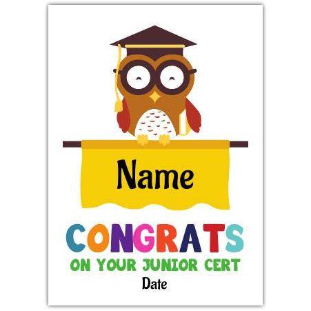 Congratulations Junior Cert Owl Greeting Card
