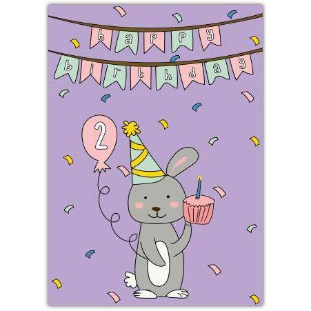 2nd Birthday Rabbit With Cupcake Card
