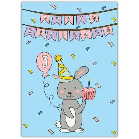 3rd Birthday Rabbit With Cupcake Card