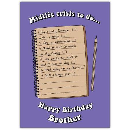 Midlife Crisis To Do List For Brother's Birthday Card