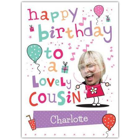 Birthday cousin female balloons greeting card personalised a5blm2017003587