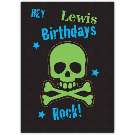 Rock skull and crossbones greeting card personalised a5blm2017003730