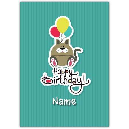 Birthday cat balloons greeting card personalised a5pzw2016002802