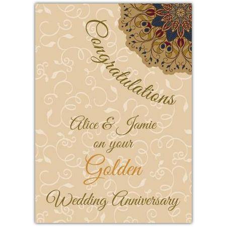 Golden 50th wedding anniversary greeting card personalised a5pzw2016003068