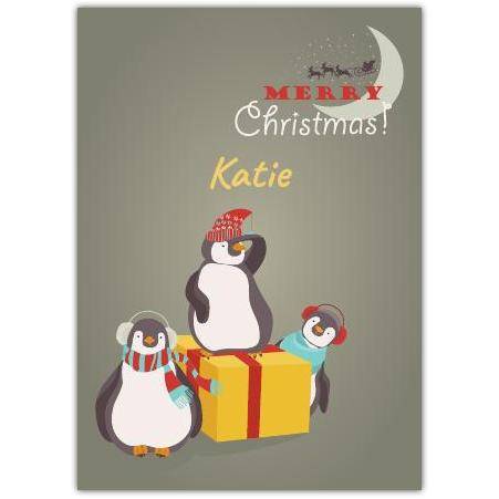 Penguins cute greeting card personalised a5pds2016003106