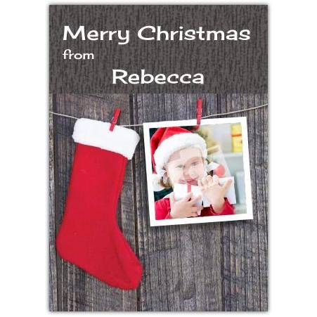 Christmas stocking wood greeting card personalised a5pds2016003108