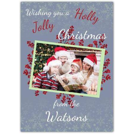 Holly snowflakes greeting card personalised a5pds2016003155