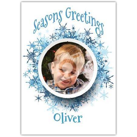 Snowflakes blue greeting card personalised a5pds2016003179