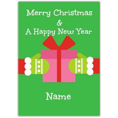 Mittens pink present greeting card personalised a5pzw2016003274