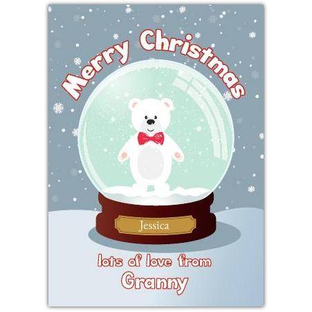 Snowglobe bear greeting card personalised a5pzw2016003288