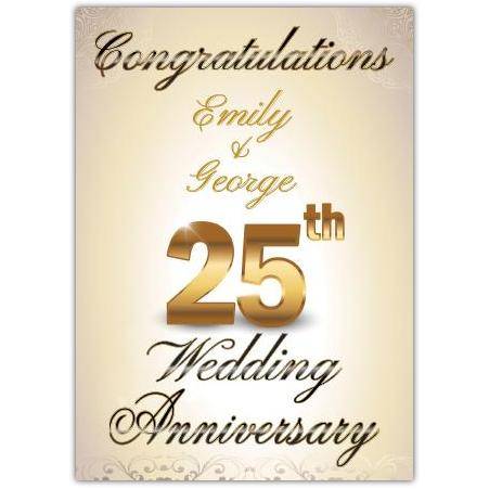 25th wedding anniversary golden greeting card personalised a5pzw2016003429