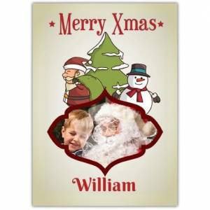 Merry Xmas Christmas Tree Santa And Snowman Card