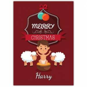 Boy In Manger With Sheep Merry Christmas Card