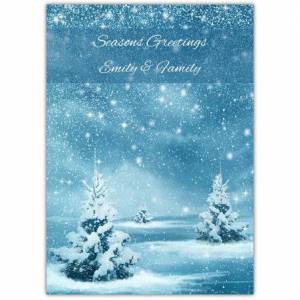 Seasons Greetings Falling Snow On Trees Card