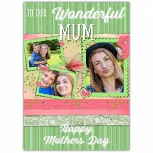 Wonderful Mum Three Photo Mother's Day Card