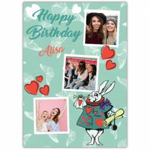 Happy Birthday The White Rabbit With Red Hearts Card