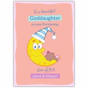 Goddaughter Christening Day Baby Sleeping On Moon  Card