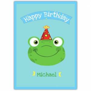 Happy Birthday Frog Party Hat Card