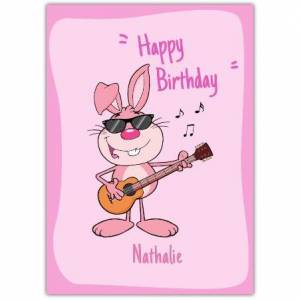 Happy Birthday Rabbit Playing Guitar  Card