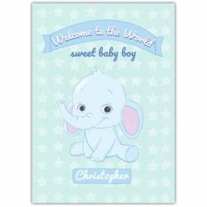 Baby Welcome Blue Elephant Greeting Card