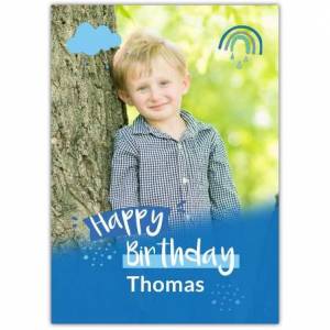 Happy Birthday Blue Photo Greeting Card