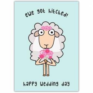 Wedding Day Hitched Sheep Pun Greeting Card