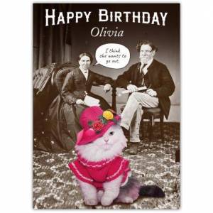 Happy Birthday Vintage Funny Kitty Greeting Card