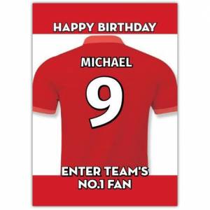 Red No. 1 Fan Football Birthday Card