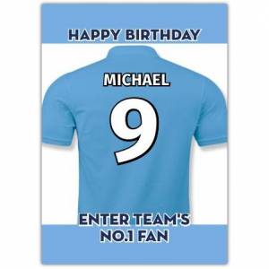 Light Blue No. 1 Fan Football Birthday Card