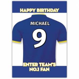 Blue/White No. 1 Fan Birthday Football Card