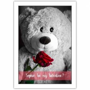 Valentines Day Teddy With Rose Greeting Card