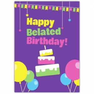 Belated Birthday Purple Cake Greeting Card