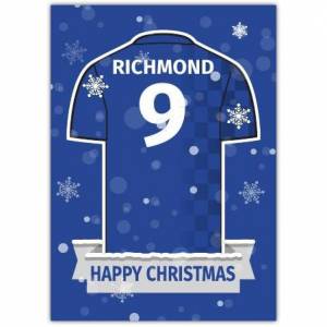 Soccer Jersey Christmas Greeting - Blue & White Card