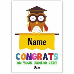 Congratulations Junior Cert Owl Greeting Card