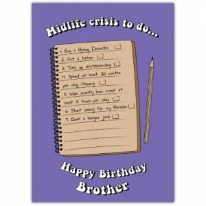 Midlife Crisis To Do List For Brother's Birthday Card