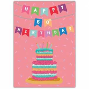 50th Birthday Bunting And Cake Card