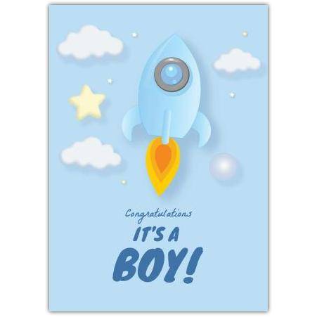 Baby Boy Blue Rocket Greeting Card