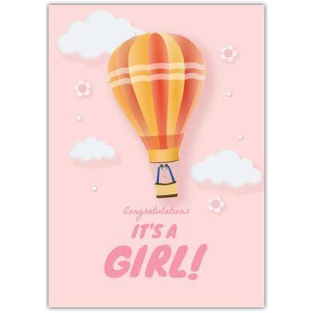 Baby Girl Pink Hot Air Balloon Greeting Card