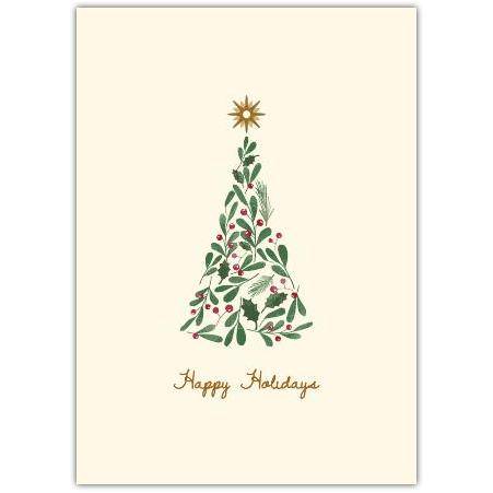 Happy Holidays Green Holly Tree Greeting Card