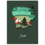 Santa Tree And Holly Merry Christmas Card