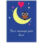 Yellow Moon With Owl And Pink Heart And Message Card