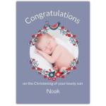 Congratulations Christening Day New Baby Red Flowers  Card