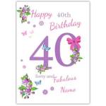Happy Birthday Pink Ribbon Flowers And Butterflies Card