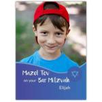 Bar Mitzvah Blue Photo Star Greeting Card