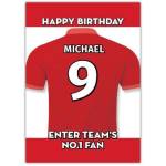 Red No. 1 Fan Football Birthday Card