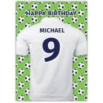 Blue/White Happy Footballs Birthday Card
