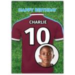 Purple/Blue Photo Upload Football Birthday Card
