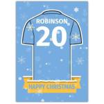 Soccer Jersey Christmas Greeting - Light Blue Card